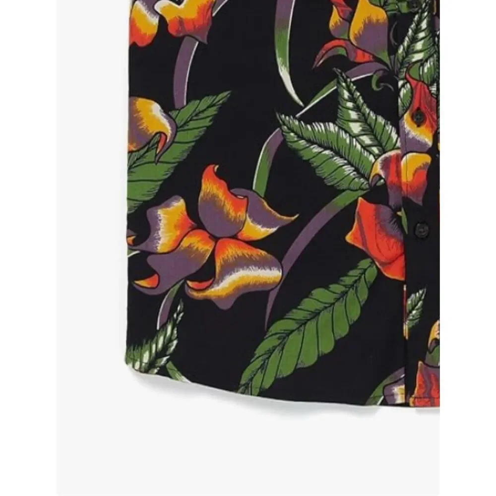 Volcom NWT Varkala Floral Woven Short Sleeve Button Down Shirt Black XL_4